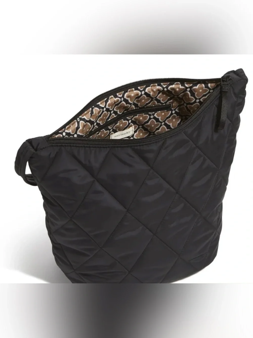 Vera Bradley Quilted Black Shoulder Bag with Floral Interior